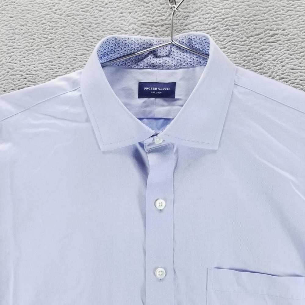 Proper Cloth Dress Shirt Mens L Blue Twill Long Sleeve Spread Collar Office
